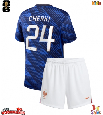 France Rayan Cherki #24 Replica Home Stadium Kit for Kids World Cup 2026 Short Sleeve (+ pants)